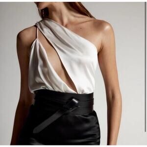 CLYQUE THE LABEL Bodysuit Top Womens XXL 100% Silk White One Shoulder Tara New